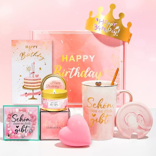 Geburtstagsgeschenk für Frauen,Kaffeebecher Geschenkset Frauen Geburtstag | Entspannung Geschenkbox für Freundin,Damen,Kollegin,Schwägerin Geschenk Geburtstag Geschenkideen,Rosa Selfcare Geschenk