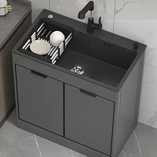 SFNIOKFG Mobile per lavabo per Lavanderia con Rubinetto Estraibile, Stazione per Lavaggio a Mano in Acciaio Inossidabile con vano portaoggetti, per Lavanderia, di Transizione (Colore : A,