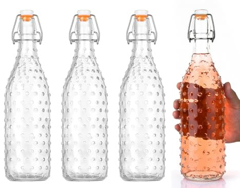 AXIM Glasflaschen mit Bügelverschluss, Klappverschluss, 1 l, zum Brauen, Kombucha, Getränke, Bier, Essig, Soda, Smoothies, Kefir, Entsaften