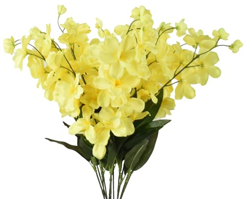 HOKPA 27'' Artificial Orchid Stems, 12 Pcs Yellow Silk Turquoise Orchids Flowers for Wedding Bridal Bouquet Boutonniere Wreath Table Centerpiece Outdoor Decor