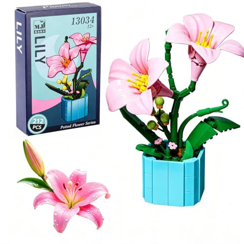 JOOZLEWELT Lilie 212 pcs Sukkulenten Bonsai Baustein Set,Pflanzen Klemmbausteine Blumen,Blumen Bausteine Mädchen,Mini Flowers Botanische Deko,Room Decor Heimdekoration