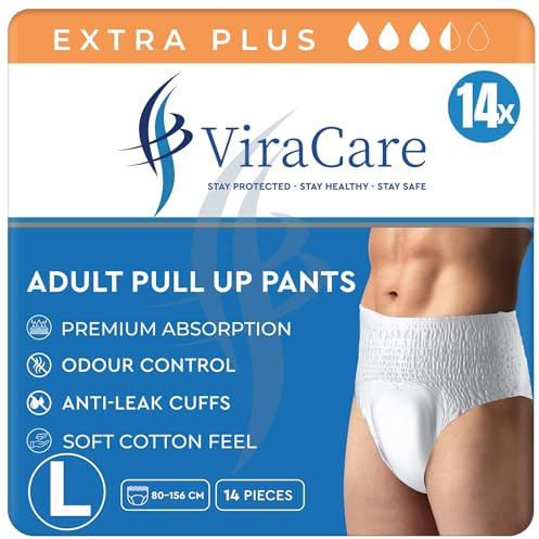 14 x Extra Plus Incontinence Pants Women & Men | Adults Nappies | Premium Absorption and Soft-Stretch Waistband | Adults Pull Up Pants | Waist Size Large 80-156 cm | (1 Pack of 14, Large)