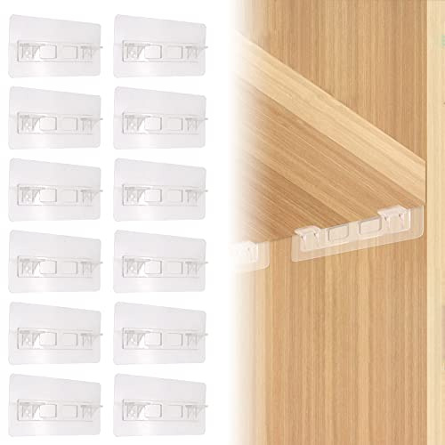 DBOO Punch Free Shelf Support Pegs Self Adhesive 12 Pieces Shelf Clips Kitchen Cabinet Book Shelves Bracket Pin Can Hold Up to 10 Pounds