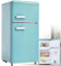 Combinación frigorífico-congelador retro: Dos puertas, 86,8 cm de alto, 45,5 cm de ancho, frigorífico pequeño de 60 litros de volumen total, silencioso, 120 kWh/año,Blue