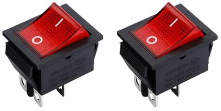 MejaRizon 2 Stück Glühen Schalter, Schiffstyp 4-Poliger 2-Stufiger Selbstsichernder Schalter mit Rotem Licht, 250V 20A/125V AC, 230V, Geeignet für Einbau in Häuser, Autos und Elektrische Geräte, Rot