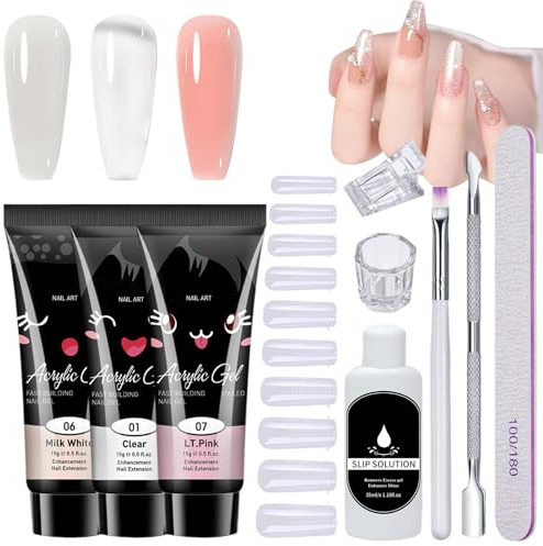 Njidher Uñas Poligel Kit Completo, 15 Ml Gel Extensión De Uñas Kit Completo Con UV Lámpara, Gels Extensión De Ongle Para Principiantes Art En Casa