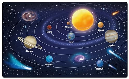 Schreibtischunterlage für Kinder - Planeten des Sonnensystems - 70 x 40 cm - doppelseitige Premium - Vinyl Schreibunterlage - Abwischbare und weiche Malunterlage