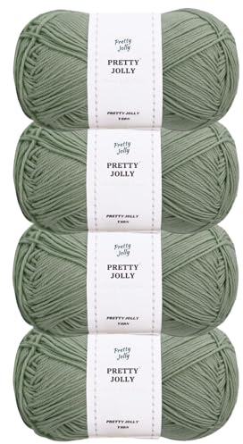 Pretty Jolly 4 Skeins Soft Baby Yarn(GrayishGreen) | 100% Cotton, Crochet & Knitting, 4 Ply, Fingering Weight, Blanket Yarn for DIY Craft, Total Length 4×160m/4×53g