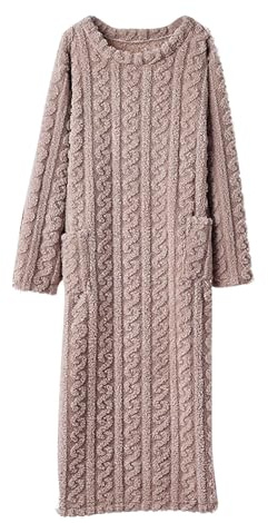 Long Dressing Gowns for Women Fluffy Nightgown Cosy Dressing Gown Winter Warm Fleece Pyjamas Ladies Super Soft Bathrobe with Pockets Cozy Fleece Bath Robe Long Sleeved Loose Housecoats