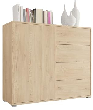 Mirjan24 Kommode mit 4 Schubladen Gesita K1D4SZ 100, Diele, Flur, Highboard, Mehrzweckschrank, Sideboard mit 1 Tür und 4 Schubladen, Wohnzimmer, Push to Open (Eiche Cremona)