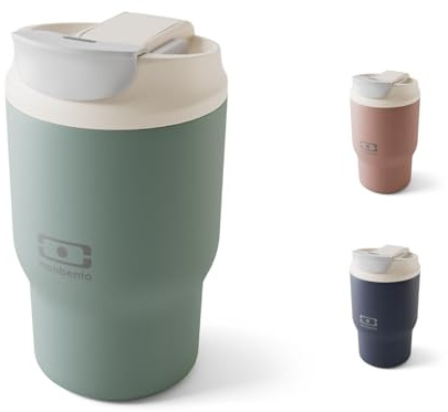 MONBENTO – Tazza Termica da Viaggio Travel Mug S verde Natural – Bicchiere Termico con Cannuccia 360 ml - Mantiene Bevande Calde/Fredde – Tumbler con Tappo a Doppia Apertura – Perfetto per Caffè, Tè