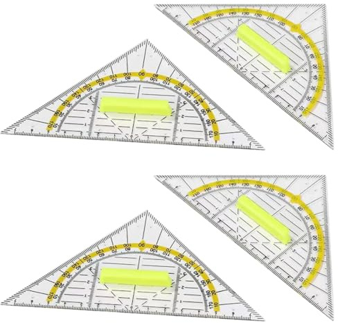 THQAE 4 Herramientas Geométricas con Mango, Transportador Triangular de Plástico, Escuadra Cartabón Transparente, Adecuadas para Estudiantes, Diseñadores de Oficina, Pintura y Dibujo Técnico