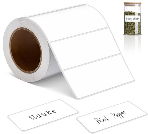 Ilauke 300 White Labels 89x36mm Sticky Labels on a Roll, Waterproof and Oil-Proof Self-Adhesive Large Printer White Label Stickers for Address Name Moving Envelope Jar Storage Food Container