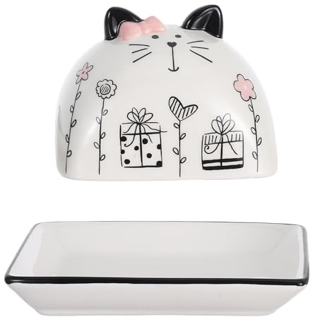 TOBBOMEY Mantequillera Pequeña de Cerámica con Tapa Caja para Mantequilla para Refrigerador Recipiente Rústico para Cocina Bandeja para Mantequilla Reutilizable