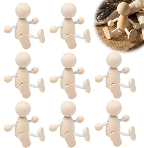 DIY Malerei Holzfiguren, 8 Stück Holz Puppen zum Bemalen Bewegliches Püppchen Biegepuppenaus Naturholz Holz Puppen zum Bemalen für Tischdekoration & Bastelprojekte