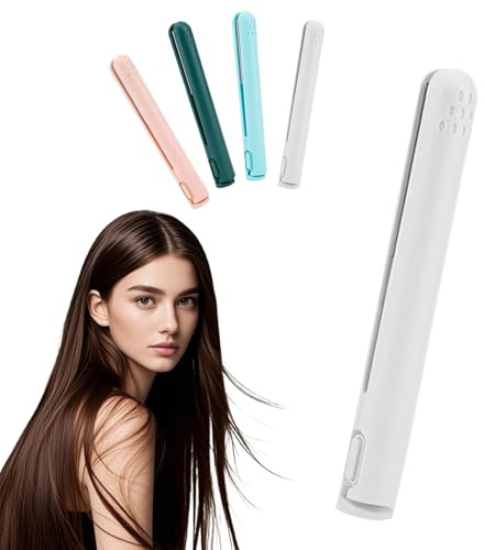 2-in-1 Mini Curling Iron, 2026 New Upgraded Dual Purpose Curling Wand & Flat Iron Hair Straightener, Portable USB Plug-in Small Ceramic Iron, for Short and Long Hair, All Hair Types (White)