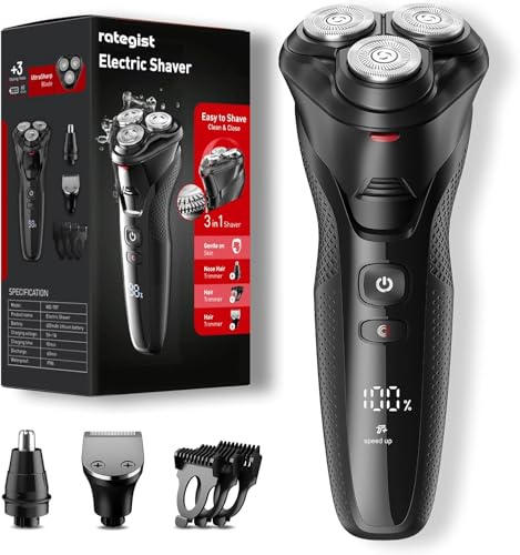 rategist Cordless Electric Razor for Men: 3-in-1 Electric Shavers for Men - IPX7 Waterproof & Precision Blades - Turbo Speed Travel Kit for Beard Nose Sideburns