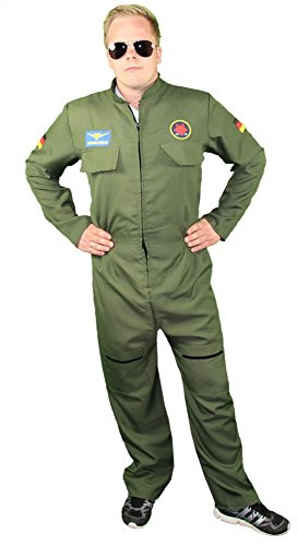 Foxxeo Jetpiloten Kostüm für Herren - Pilotenkostüm Piloten Uniform Jetpilot Anzug für Karneval Fasching Kostüm Pilot Größe M