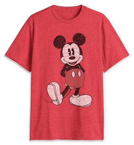 Disney Men's Full Size Mickey Mouse Distressed Look T-Shirt, Mottled red, L
