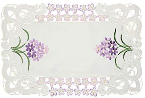 Tischset Platzdeckchen ca. 30x45 cm Tischdecken Mitteldecke oder Deckchen Verschiedene Größen in Weiß mit Durchbrucharbeit und Blumen Stickerei Lila