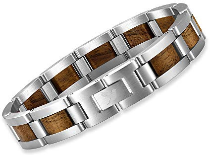 Woodstar Pulsera para Hombre en Acero Inoxidable y Madera Accesorios Joyas Brazalete Masculino Plata B19-004