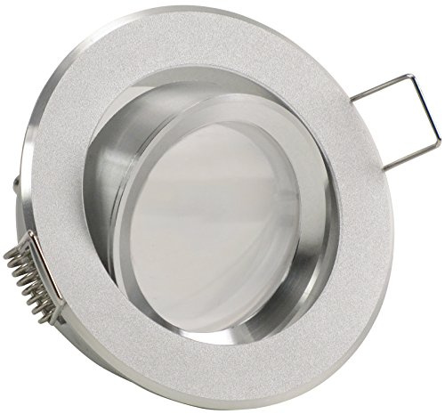 trendlights24 Binaro LED Einbaustrahler 230V rund Alu Silber dimmbar 5er Set 5W Spots Warmweiß flach 35 mm Deckenspots schwenkbar Schlafzimmer etc.