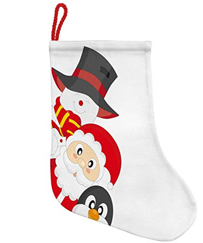 ABAKUHAUS Weihnachten Hängende Nikolausstiefel Weihnachtssocken, Happy Santa Penguin, Weihnachtsstrumpf zum Aufhängen, 25x35cm, Charcoal Grau Rot Weiß