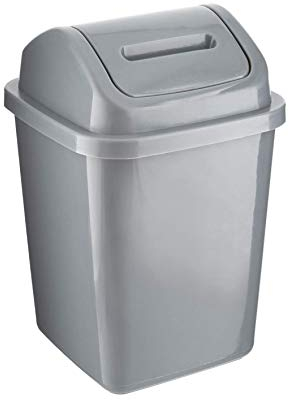 ZOOM Plastic Swing Top Bin 5L Waste Paper Rubbish Trash Can Square Small Swing Top Desktop Kitchen Bathroom Garbage Dustbin, 5 Litre (Silver)