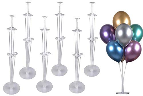 Kit de Support Ballon 6 ensemble Support de ballon 28 pouce Tige Ballon Transparente con Poteau de Ballon et Base de Support de Fleur pour Fête d’Anniversaire Fête Mariage Baby Shower