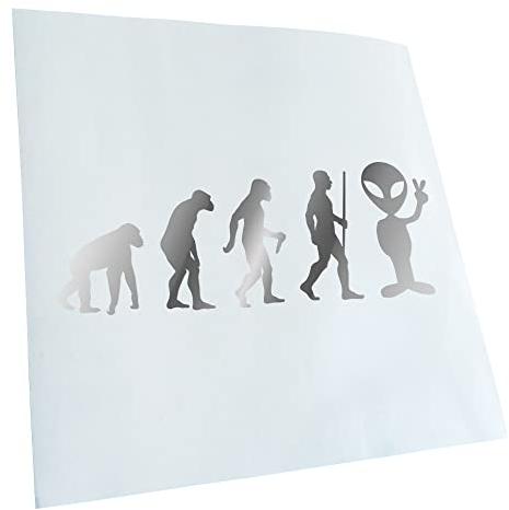 Kiwistar - Autoaufkleber - Alien Peace UFO Evolution - Chrom - 40x14cm - Heckscheibe Auto Aufkleber wetterfest für Kfz LKW Mofa Truck - Sticker außen selbstklebend Tuning Zubehör für Fenster Fahrzeug