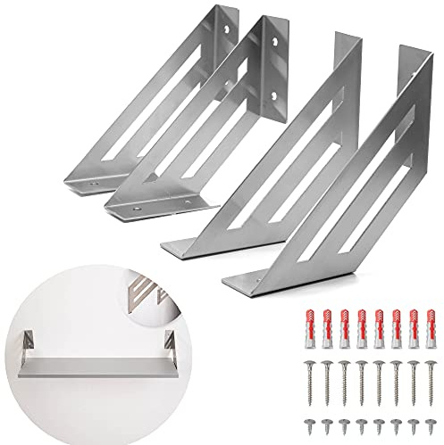 MAD 4 Staffe per Mensole Angolari in Acciaio Inox, Supporti a Muro Resistenti, Reggimensola con Viti e Tasselli di Fissaggio (Medium 14 cm, Acciaio Inox)