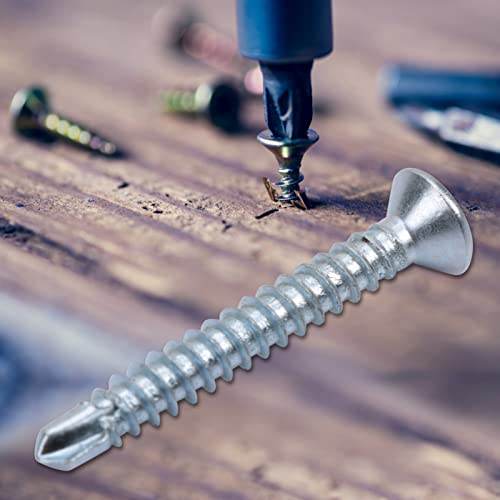 Bohrschrauben Selbstschneidend, Schrauben Bohren Endstückschraube Set Senkkopf Selbstbohrend Selbstschneidende M4.2 Metallschrauben für Blechbefestigung(M4.2 * 32 (50 STÜCKE))