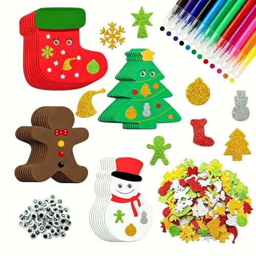 JULBEAR Weihnachten Bastelset Kinder, 258 Stück Weihnachten Basteln Kinder Moosgummi Weihnachts Bastelset Kinder Schaumstoff Weihnachtsbasteln Kinder für Partyzu Geschenke Deko | Schaumstoff-Weihnachtsgeschenke, Kinder-Basteldekoration, Partyzubehör, Basteln und Weihnachtsdekoration, 260-teiliges Set