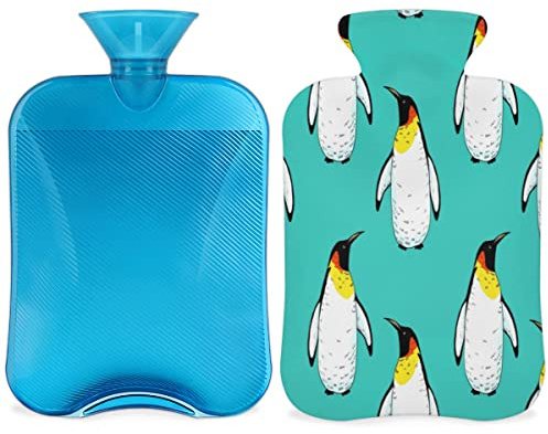 Pinguin-Tier-Wärmflasche mit flauschigem Bezug, 2 l großes Fassungsvermögen, Wärmflasche, Wasserbeutel für gemütliche Nächte, lindert Schmerzen, Rücken, Nacken und Schultern