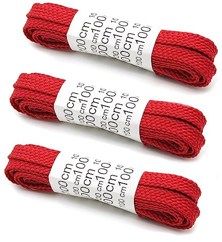DOJA Barcelona | Cordones Zapatilla Planos | Pack 3 | 1200 x 5mm | Rojo | Cordones Planos para Botas Deportivas Running y Ocio | Cordones Planos Deportivos de Colores Hombre y Mujer, Niño