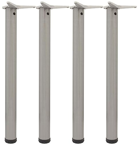 camar Tischfüße verstellbar 700-730mm rund ø 50mm, Metall Tischbeine höhenverstellbar, Stahl Edelstahl-Effekt 4 Stück