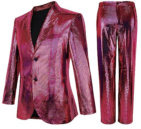 Nawgut Sequin Blazer Metallic Slim Suit 2 Piece Set Disco Prom Shiny Outfit Wedding Party Banquet Fashion Jacket Pant for Mens Adult-X-Large