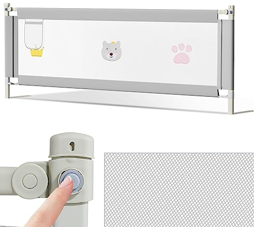 Cecaylie Bettgitter 200cm, Höhenverstellbar 70-98 cm, Rausfallschutz Bett für Kinder, Babybettgitter für Kleinkinder, Bed Rail stabile Bauweise, Kinderbettgitter mit luftiges Netz, Grau