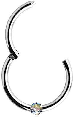 Piercing Clicker ECHT GOLD Nasenring Nasenpiercing Scharnier Gelenk Segment-Ring Nase Septum Ohr Goldpiercing Goldclicker Echtgold (Weissgold 585 mit Diamant, 8 mm)