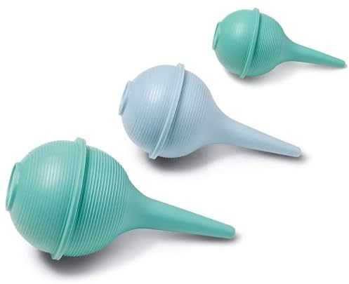 Comfort Rubber Bulb for Washing and Removal Ear Wax Removal Bulb Syringes 1 oz Green, 2 oz Blue, 3 oz Green Combo Pack