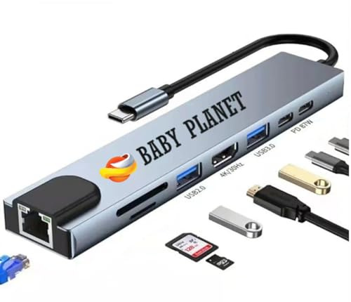 Estación de acoplamiento USB C, 8 en 1 tipo C Hub USB C Dongle con HDMI 4K a 60Hz, RJ45 Ethernet, entrega de energía de 100 W, lector de tarjetas SD/TF, 2 puertos USB, hub USB tipo C para MacBook Pro