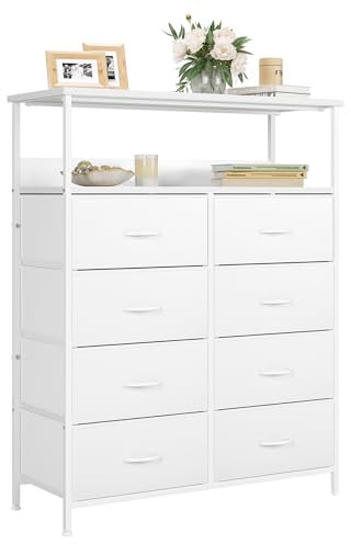 Nicehill Chest of Drawers, Dresser for Bedroom with 8 Drawers, Tall Storage Organizer Unit with 2-Layer Shelves, Large Storage Organizer Unit for Bedroom, Kids room, Living room, Closet(White)