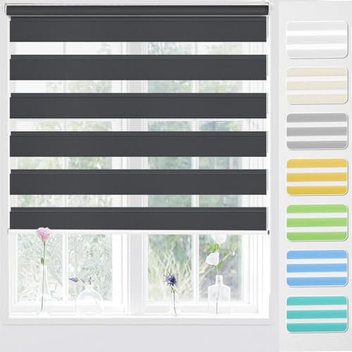 Doppelrollo klemmfix Verdunkelungsrollo, 30 x 260 cm Sonnenschutz zu 100% Verdunkelung Rollo für innen Thermorollo Sichtschutz inkl. Montagematerial, für Fenster & Tür, Dunkelgrau