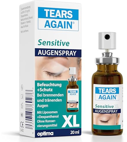 TEARS AGAIN Sensitive XL 20 ml Augenspray bei trockenen Augen - Kontaktlinsen geeignet, Hilft bei brennenden und tränenden Augen, Ohne Konservierungsmittel