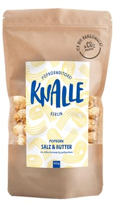 Popkornditorei Knalle - Salz & Butter Popcorn Snack - knusprig duftend gebacken, handgemacht in Berlin aus besten Zutaten, 100g