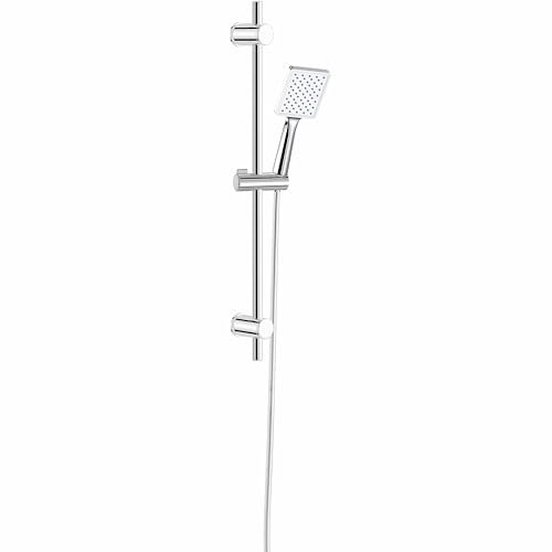 Duschstange mit Handbrause 60 cm | Duschset Edelstahl | Brause 9x11cm | Duschkopfhalterung | Schlauch Brausestangenset Brausegarnitur Queen Chrome
