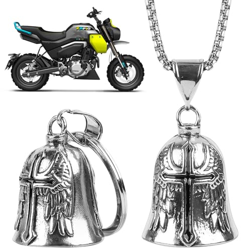 2 Stk Guardian Bell Motorrad Glöckchen, Edelstahl Motorrad Glocke Glücksbringer, Fahrradglocke, Schutzglocke Engel Reitglocke Motorradglockenaufhänger Chrom für Motorrad Zubehör oder Segne Den Frieden