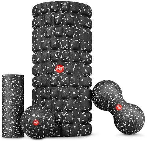 Hop-Sport Faszienrolle set in schwarz/weiß - Mini-Massagerolle & Faszienrolle, Massagebälle - Minimassageball & Duoball, aus hautfreundlichen Materialien (weiß)