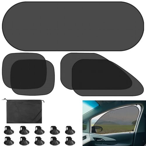 Nadinsta 16 Piezas Parasol Coche Lateral con Protección UV, Plegable Parasol Ventana Trasero Coche con 10 Ventosa, Protector Solar Coche Ventanilla con Bolsa de Almacenamiento