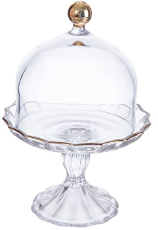 Hoement 1pc Candy Plate Glass Cake Plate Cover Glass Pastry Tray Storage with Cover Cake Tray Snack Dish Dessert with Lid Bread